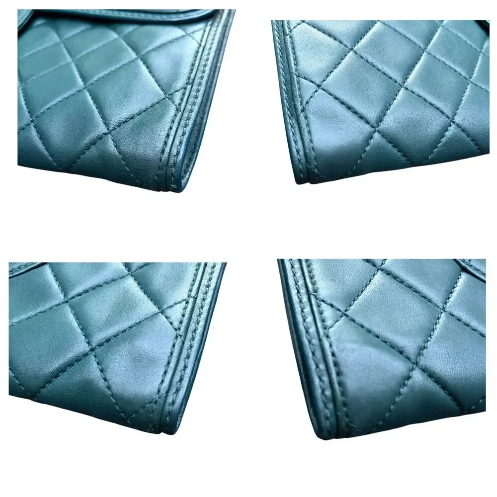 Chanel Classic Flap Jumbo Accordion Dark Green Lambskin Silver Hardware w/ COA